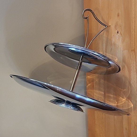 RIVIERIA Atomic MCM Two Tiered Chromeware Tidbit Petit Fours Serving Tray - Picture 8 of 16